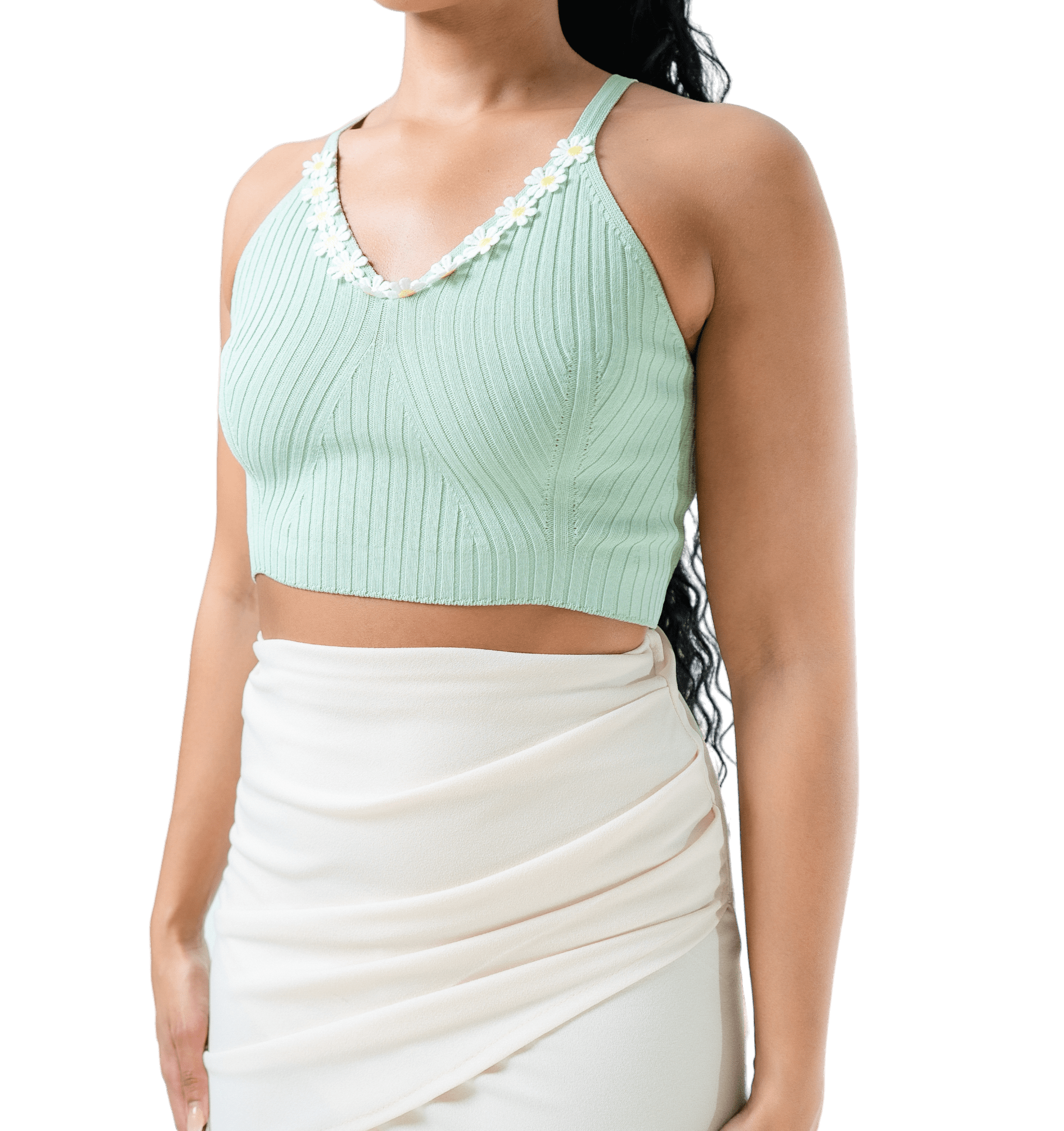 Daisy Trim Ribbed Crop Top - GRLS CLUB
