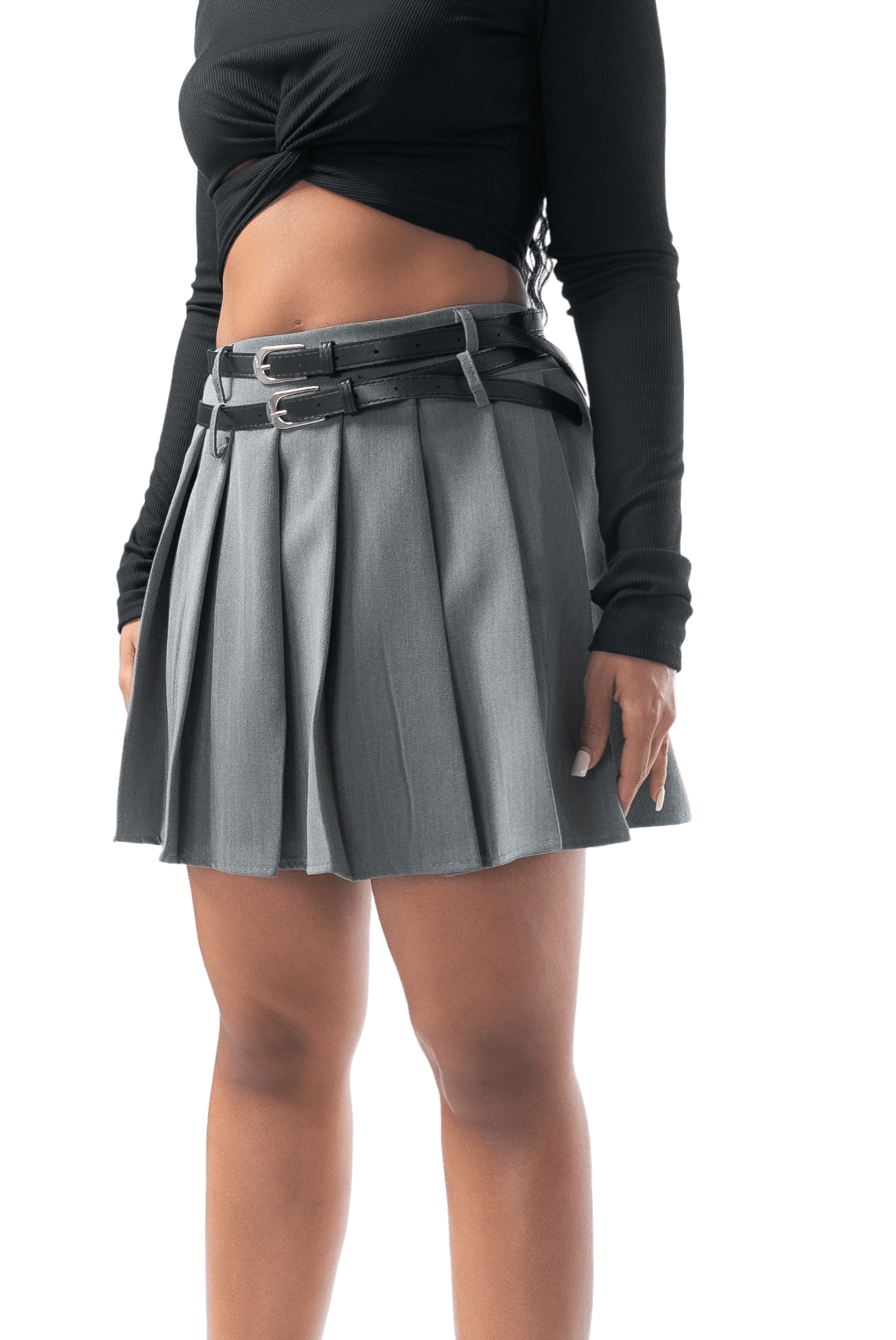 Double - Buckle Pleated Skirt - GRLS CLUB