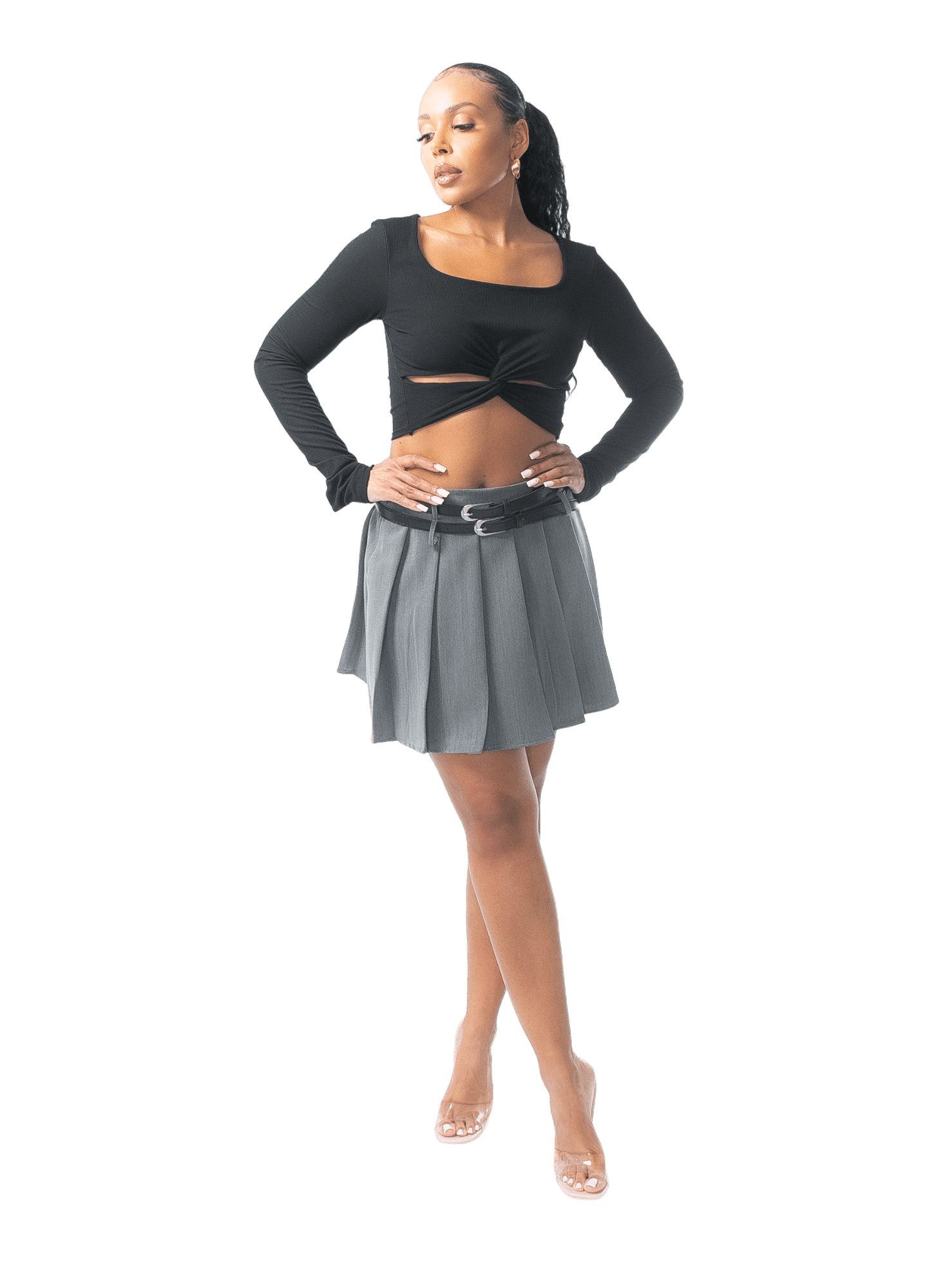 Double - Buckle Pleated Skirt - GRLS CLUB