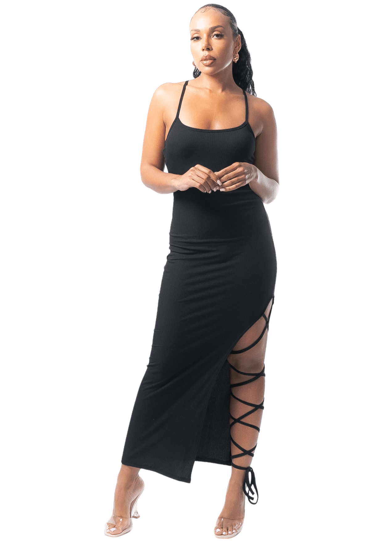 High - Thigh Split Lace - Up Dress - GRLS CLUB