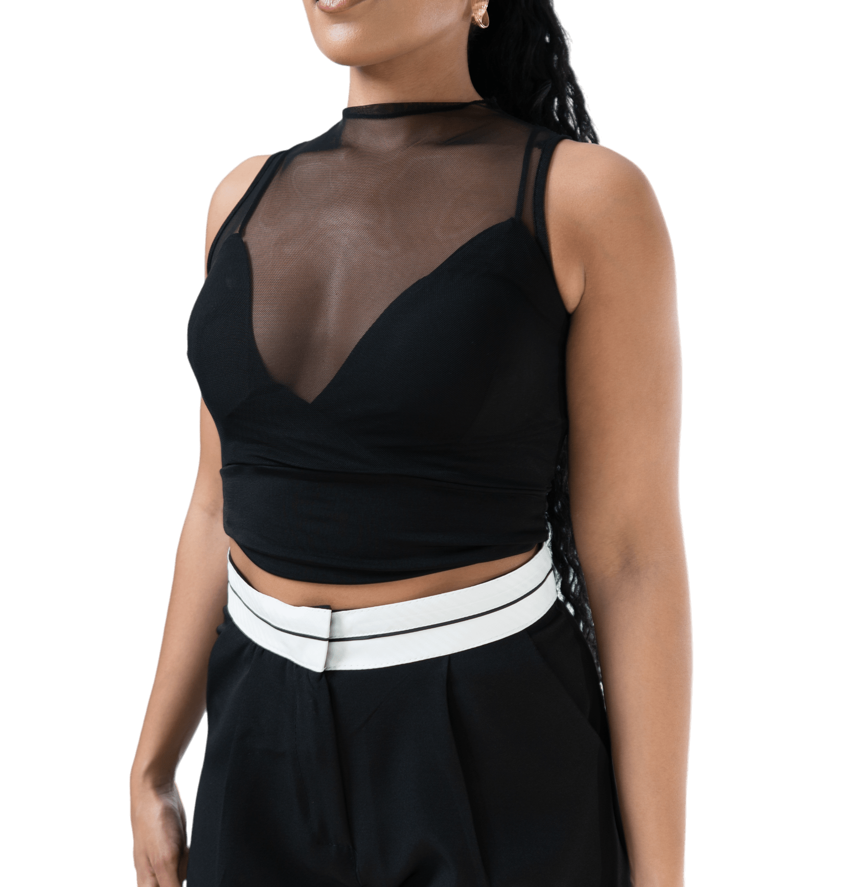 Mesh Panel High Neck Crop Top - GRLS CLUB