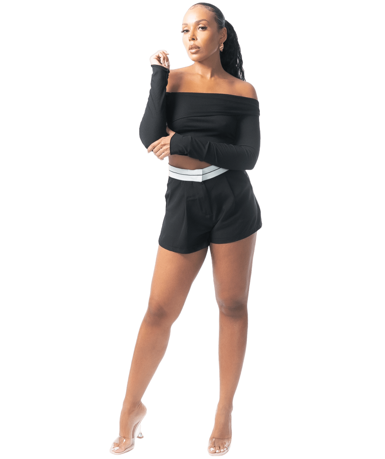 Off - Shoulder Ribbed Crop Top - GRLS CLUB