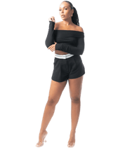 Off - Shoulder Ribbed Crop Top - GRLS CLUB