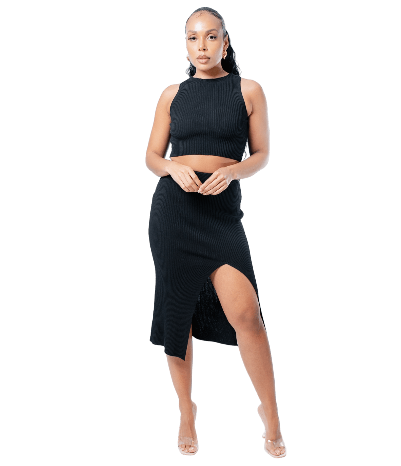 Ribbed Thigh Split Knit Co - ord - GRLS CLUB